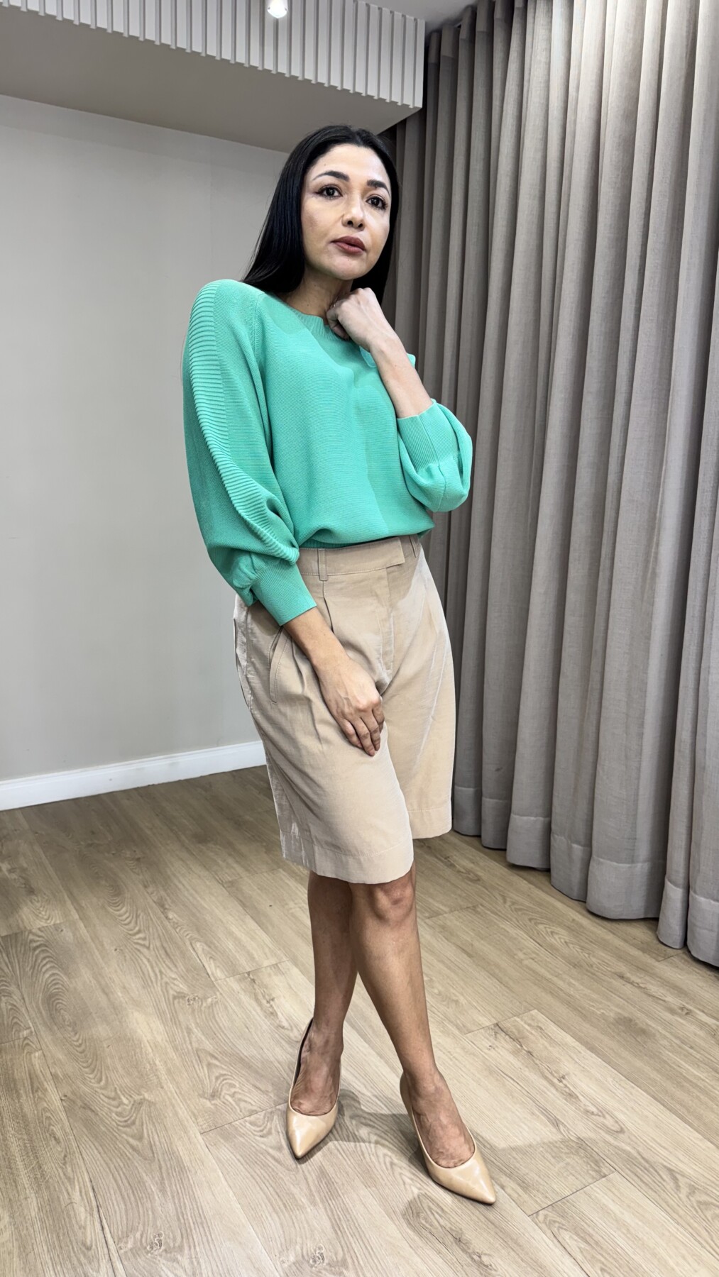 BLUSA TRICO MANGA CANELADA
